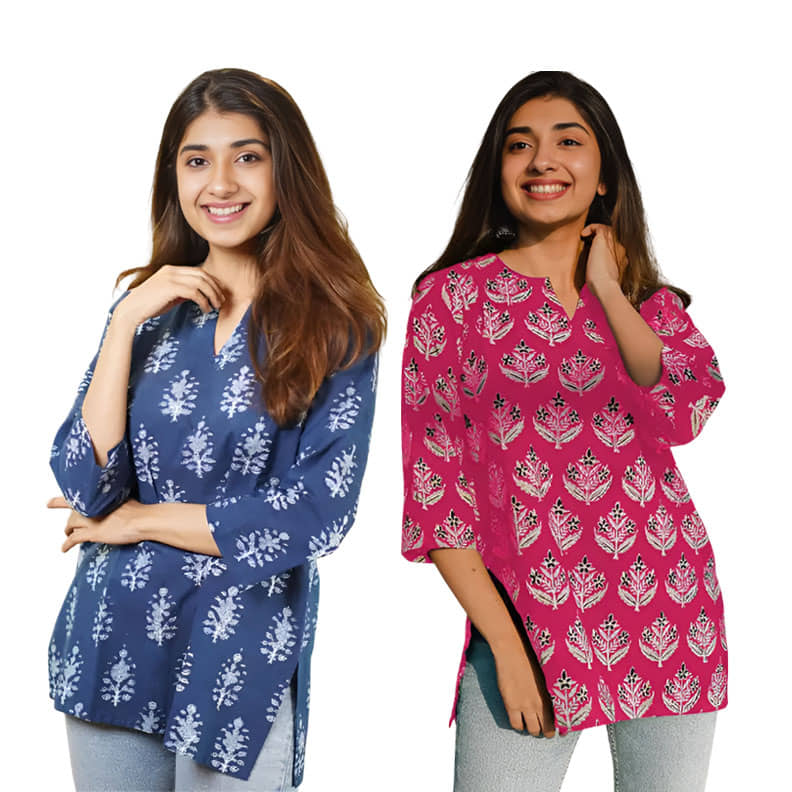 AK FASHION MALL Women Cotton Blend Printed A-line Kurti ( Blue ) - Kurtis, Tunics | Buy online on ZillyBuy