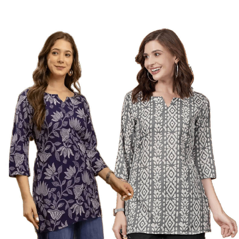 AK FASHION MALL Women Cotton Blend Printed A-line Kurti ( Blue ) - Kurtis, Tunics | Buy online on ZillyBuy