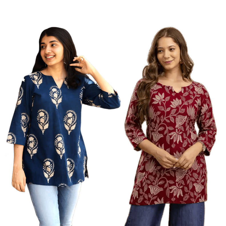 AK FASHION MALL Women Cotton Blend Printed A-line Kurti ( Blue ) - Kurtis, Tunics | Buy online on ZillyBuy