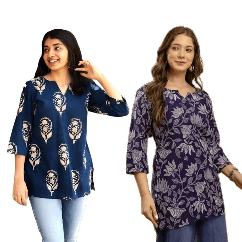 AK FASHION MALL Women Cotton Blend Printed A-line Kurti ( Blue ) - Kurtis, Tunics | Buy online on ZillyBuy