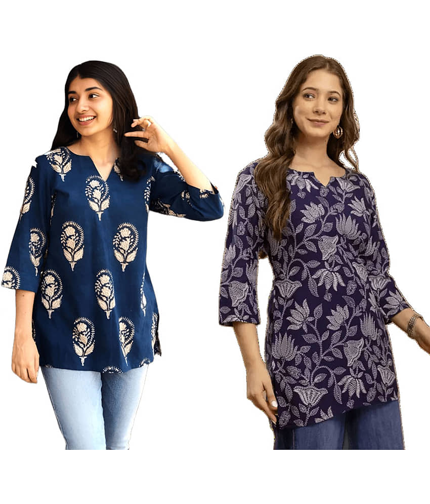 AK FASHION MALL Women Cotton Blend Printed A-line Kurti ( Blue ) - Kurtis, Tunics | Buy online on ZillyBuy