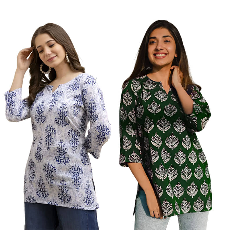 AK FASHION MALL Women Cotton Blend Printed A-line Kurti ( Blue ) - Kurtis, Tunics | Buy online on ZillyBuy