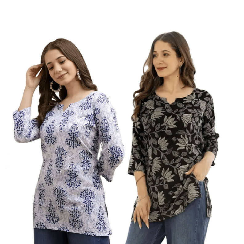 AK FASHION MALL Women Cotton Blend Printed A-line Kurti ( Blue ) - Kurtis, Tunics | Buy online on ZillyBuy