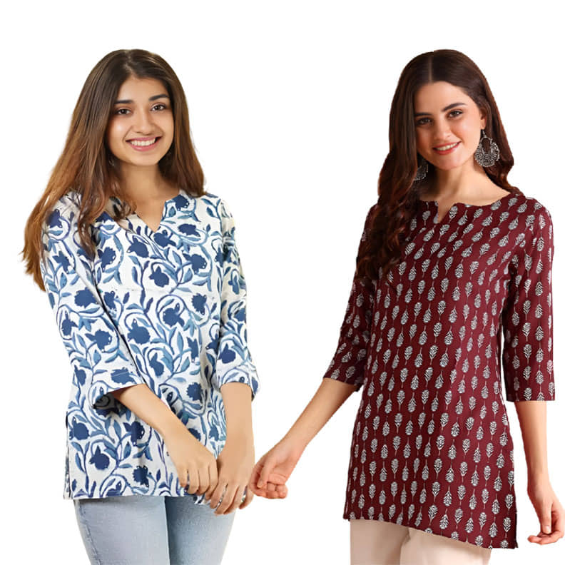 AK FASHION MALL Women Cotton Blend Printed A-line Kurti ( Blue ) - Kurtis, Tunics | Buy online on ZillyBuy