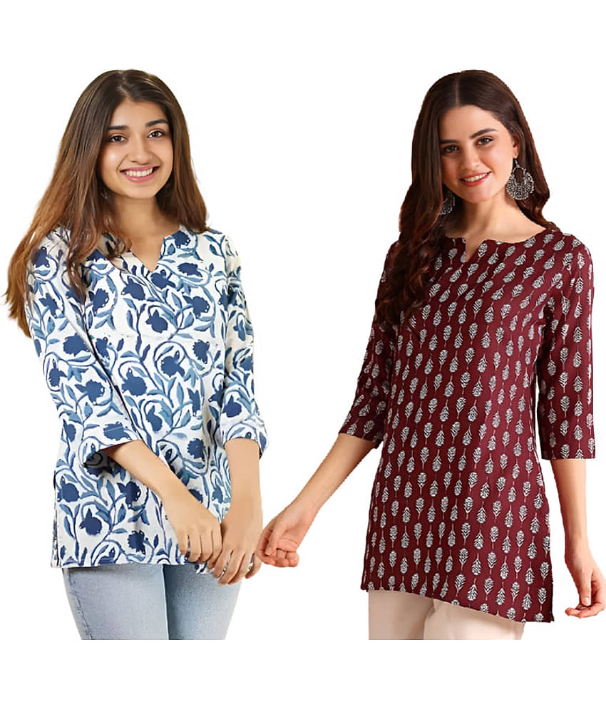 AK FASHION MALL Women Cotton Blend Printed A-line Kurti ( Blue ) - Kurtis, Tunics | Buy online on ZillyBuy