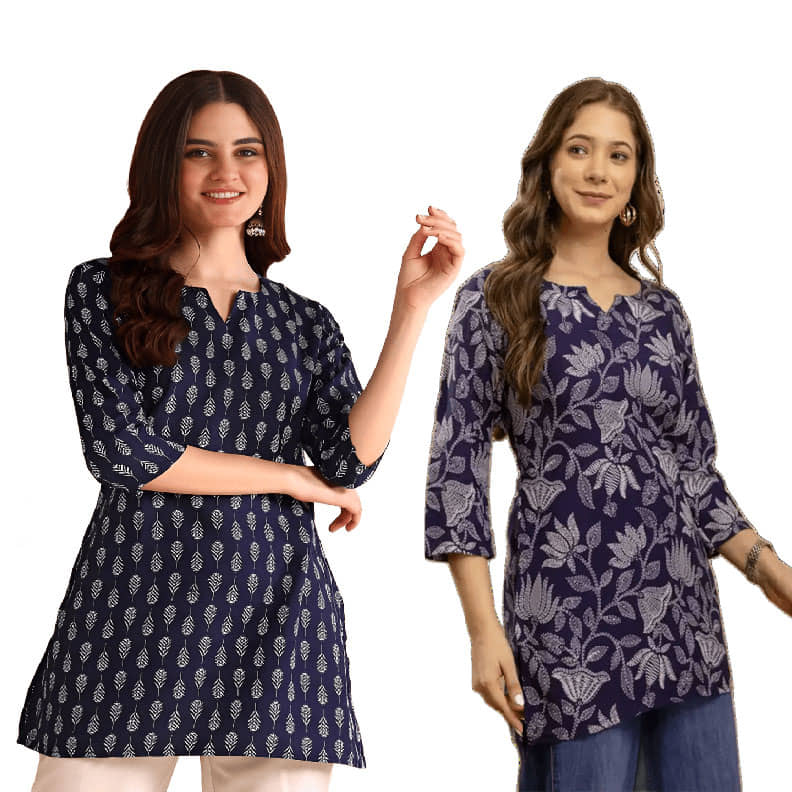 AK FASHION MALL Women Cotton Blend Printed A-line Kurti ( Blue ) - Kurtis, Tunics | Buy online on ZillyBuy