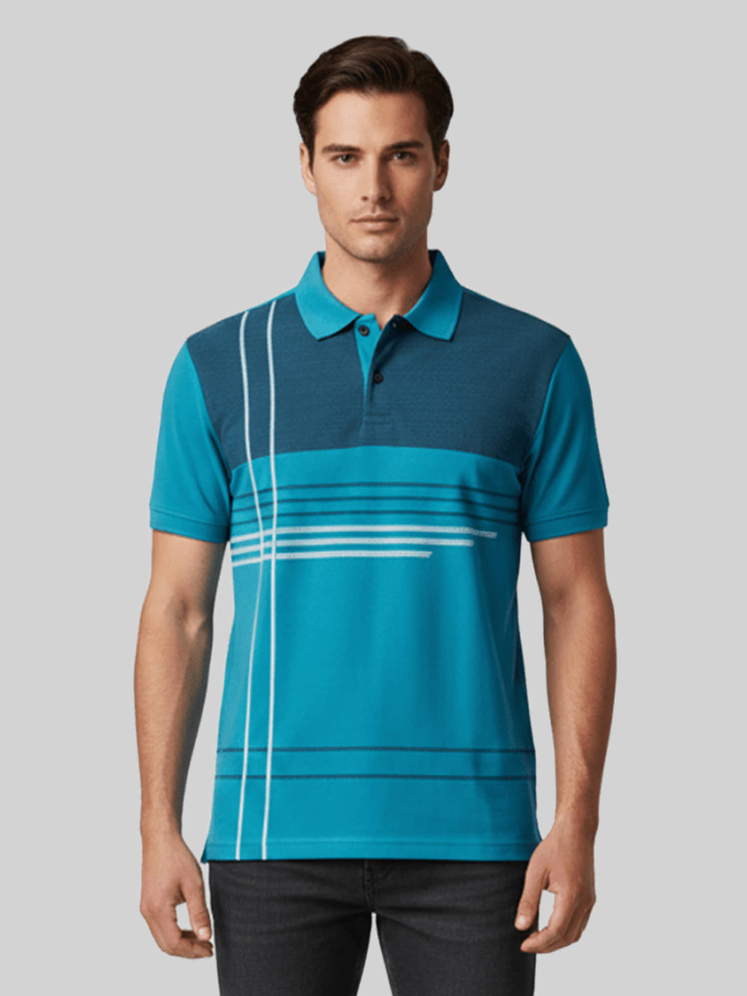 Dollar Men Cotton Blend Regular Fit Printed Polo T Shirt ( Blue )