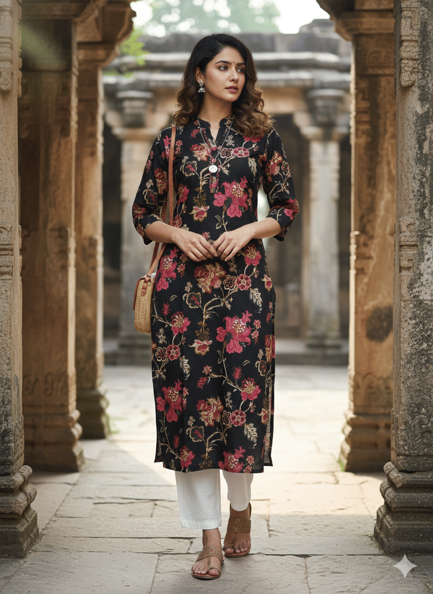 Rajnandini Women Cotton Printed Straight Kurti ( Grey ) - Kurtis, Tunics | Buy online on ZillyBuy
