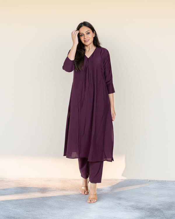 Royal Export Women Solid Kurta With Trousers Co-Ord Set ( Maroon )