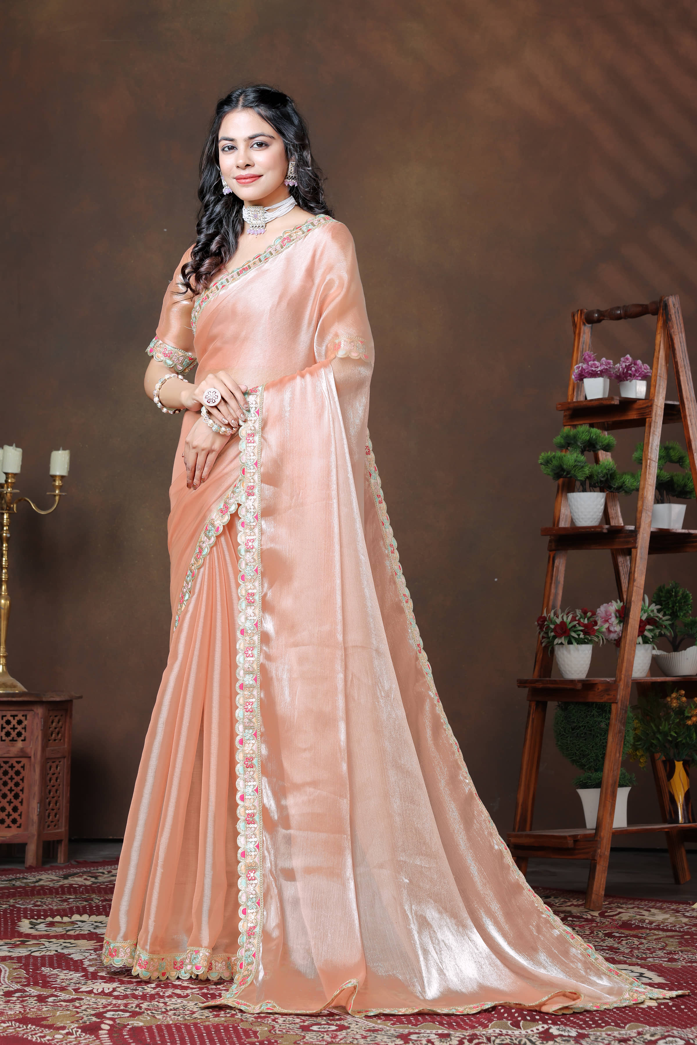 THE PRIVATE LABLE Silk Embroidered Regular Saree With Unstitched Blouse Piece ( Orange ) - Sarees | Buy online on ZillyBuy