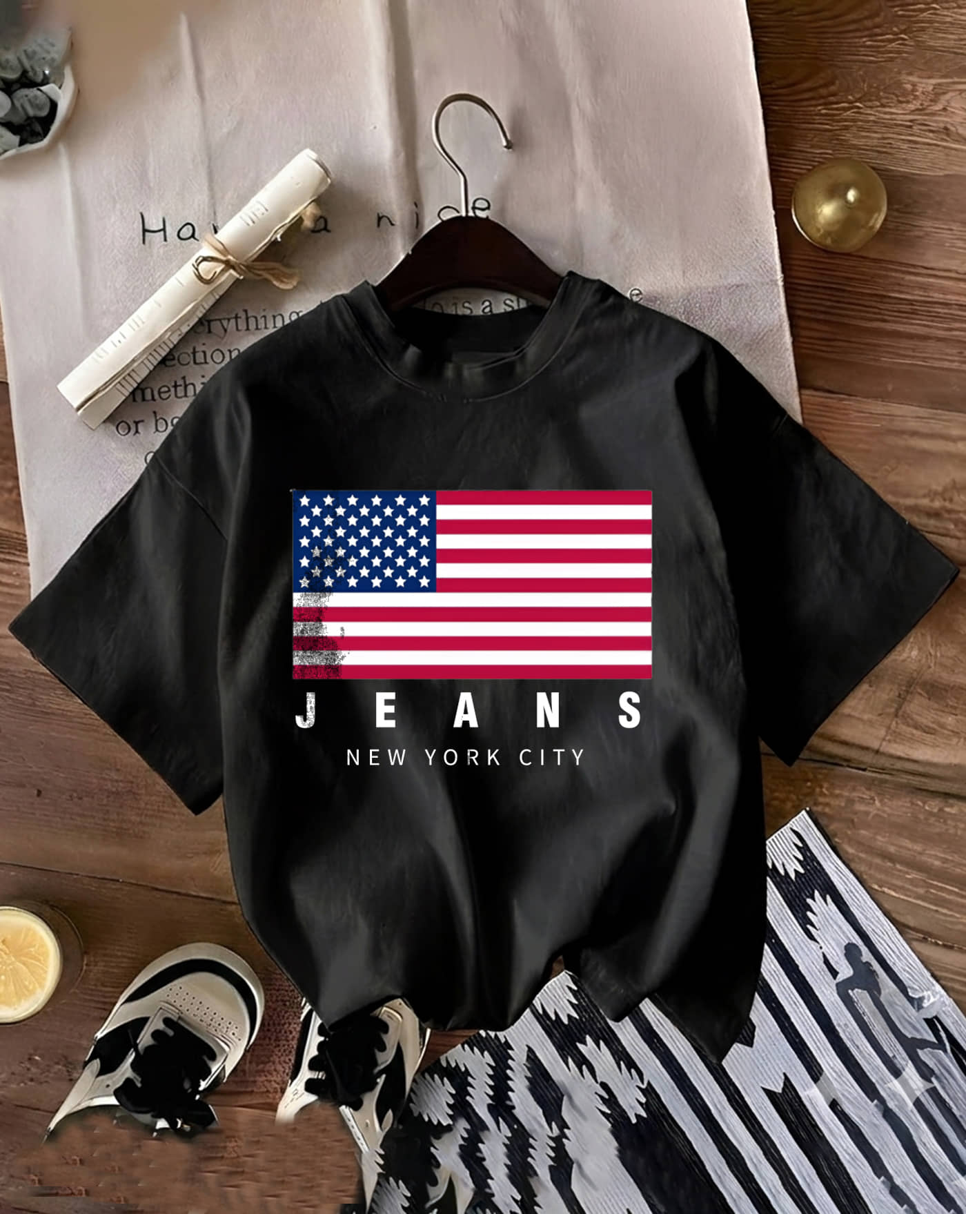 AUSK Men Cotton Blend Oversized Fit Printed T-Shirt ( Black )