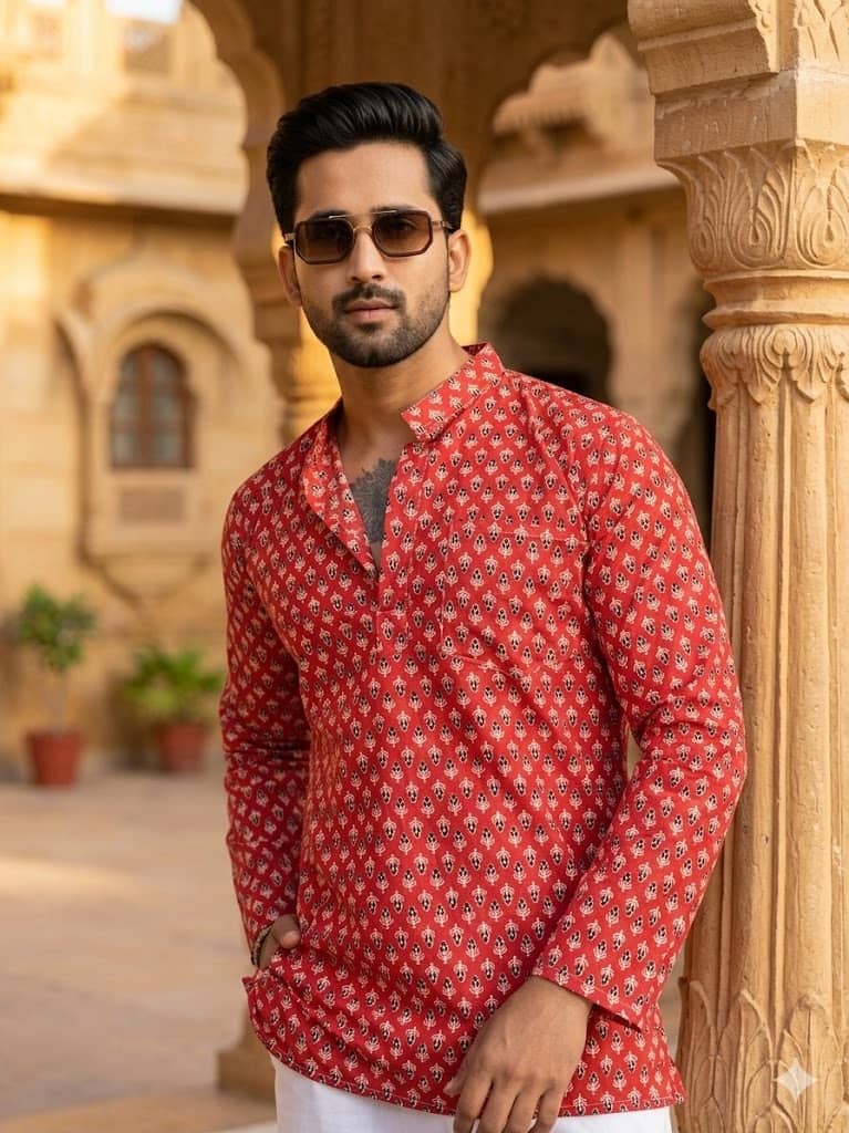Anjaneya Creations Cotton Printed Regular Kurta For Men ( Maroon ) - Kurtas & Kurta Sets | Buy online on ZillyBuy