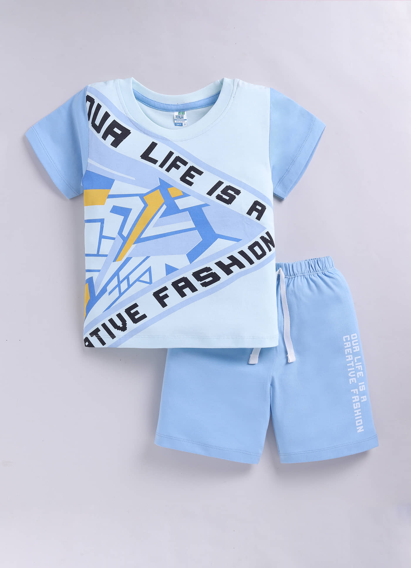 Little Ninja Baby Boys Cotton T-Shirt & Shorts Set ( Blue , Pack of 1 )