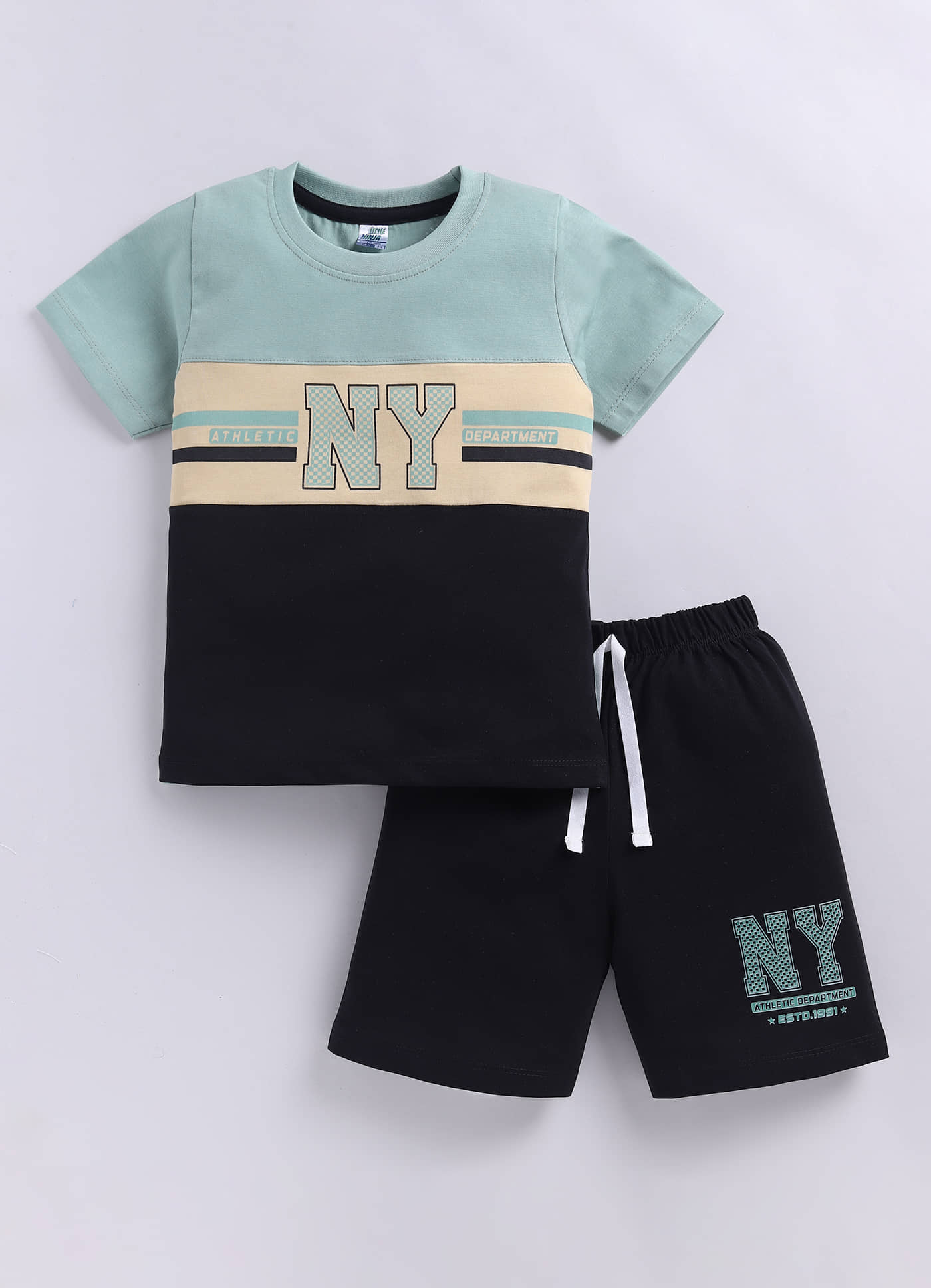Little Ninja Baby Boys Cotton T-Shirt & Shorts Set ( Green , Pack of 1 )
