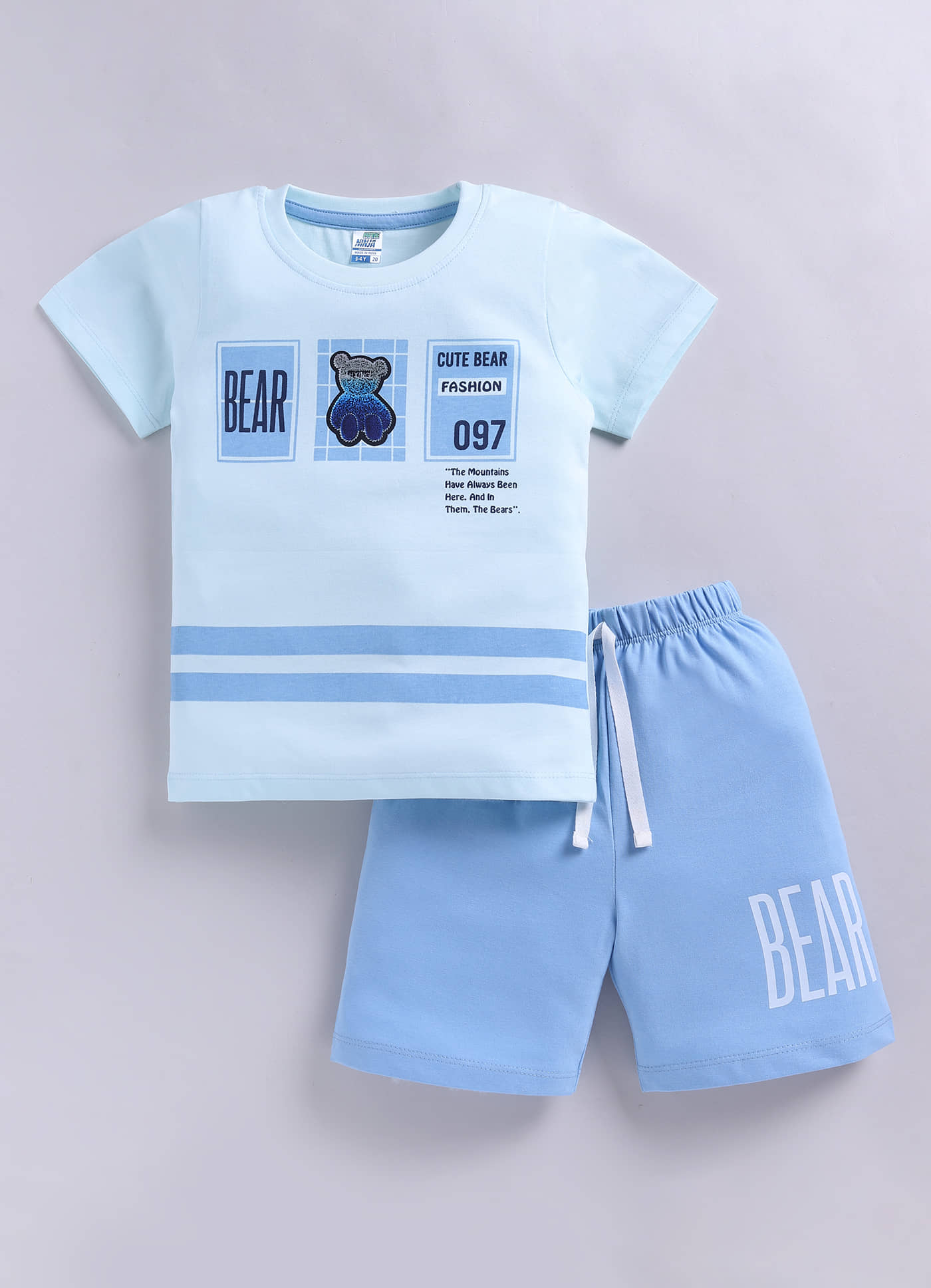 Little Ninja Baby Boys Cotton T-Shirt & Shorts Set ( Blue , Pack of 1 )
