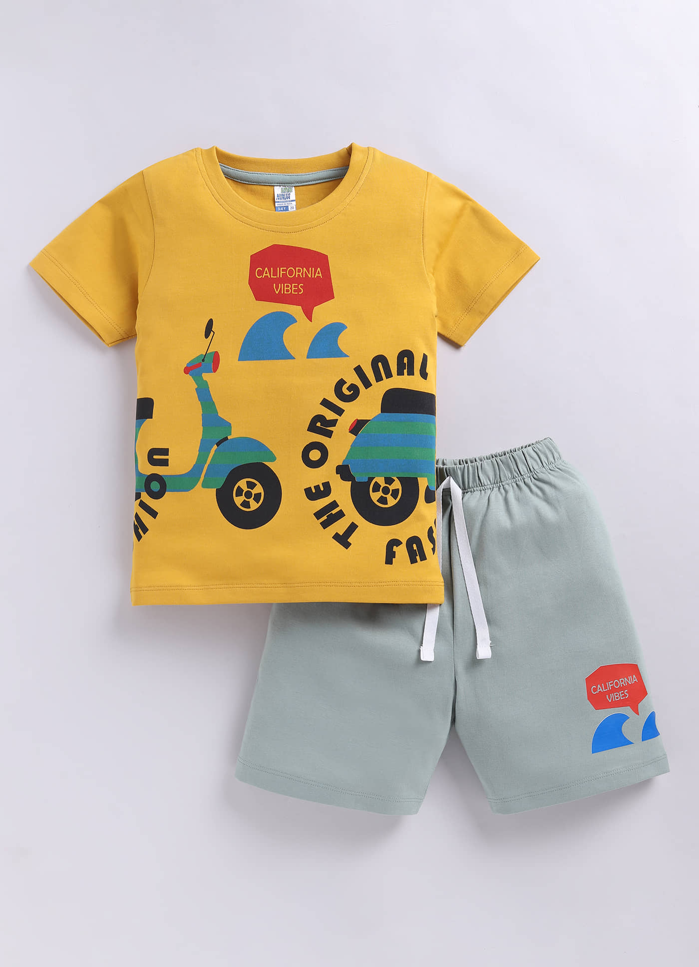 Little Ninja Baby Boys Cotton T-Shirt & Shorts Set ( Yellow , Pack of 1 )