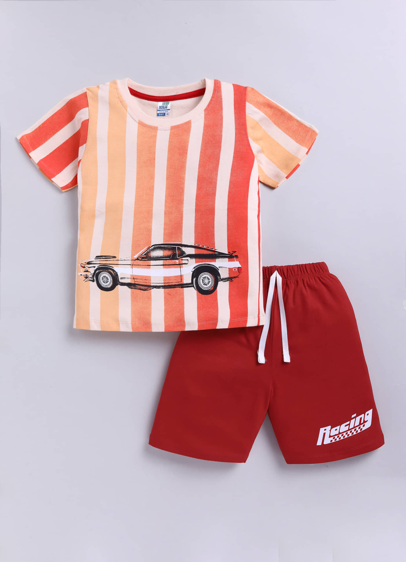 Little Ninja Baby Boys Cotton T-Shirt & Shorts Set ( Red , Pack of 1 )