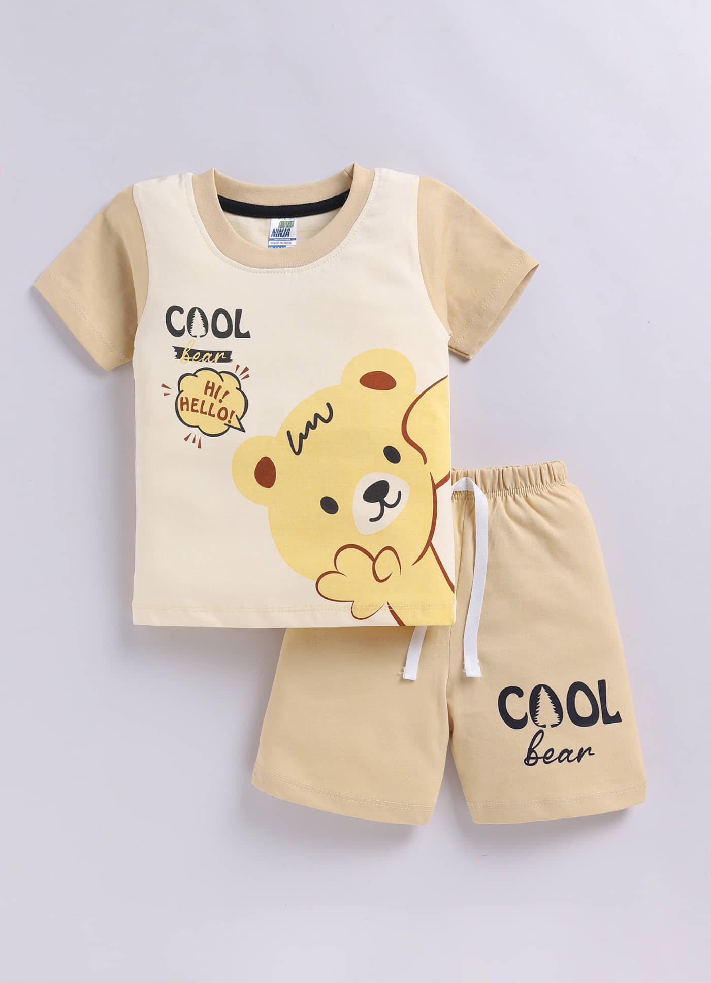 Little Ninja Baby Boys Cotton T-Shirt & Shorts Set ( Cream , Pack of 1 )