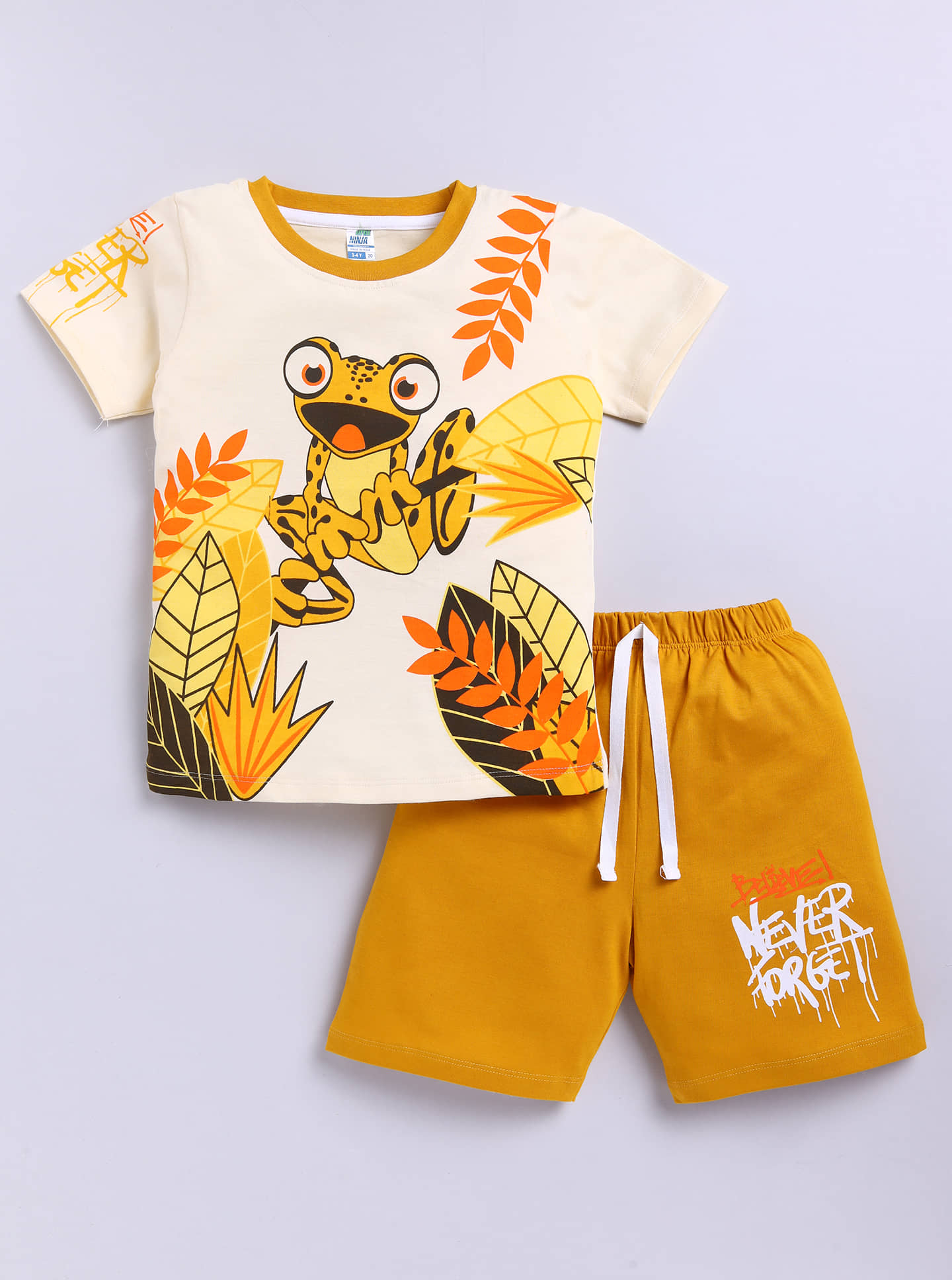 Little Ninja Baby Boys Cotton T-Shirt & Shorts Set ( Yellow , Pack of 1 )