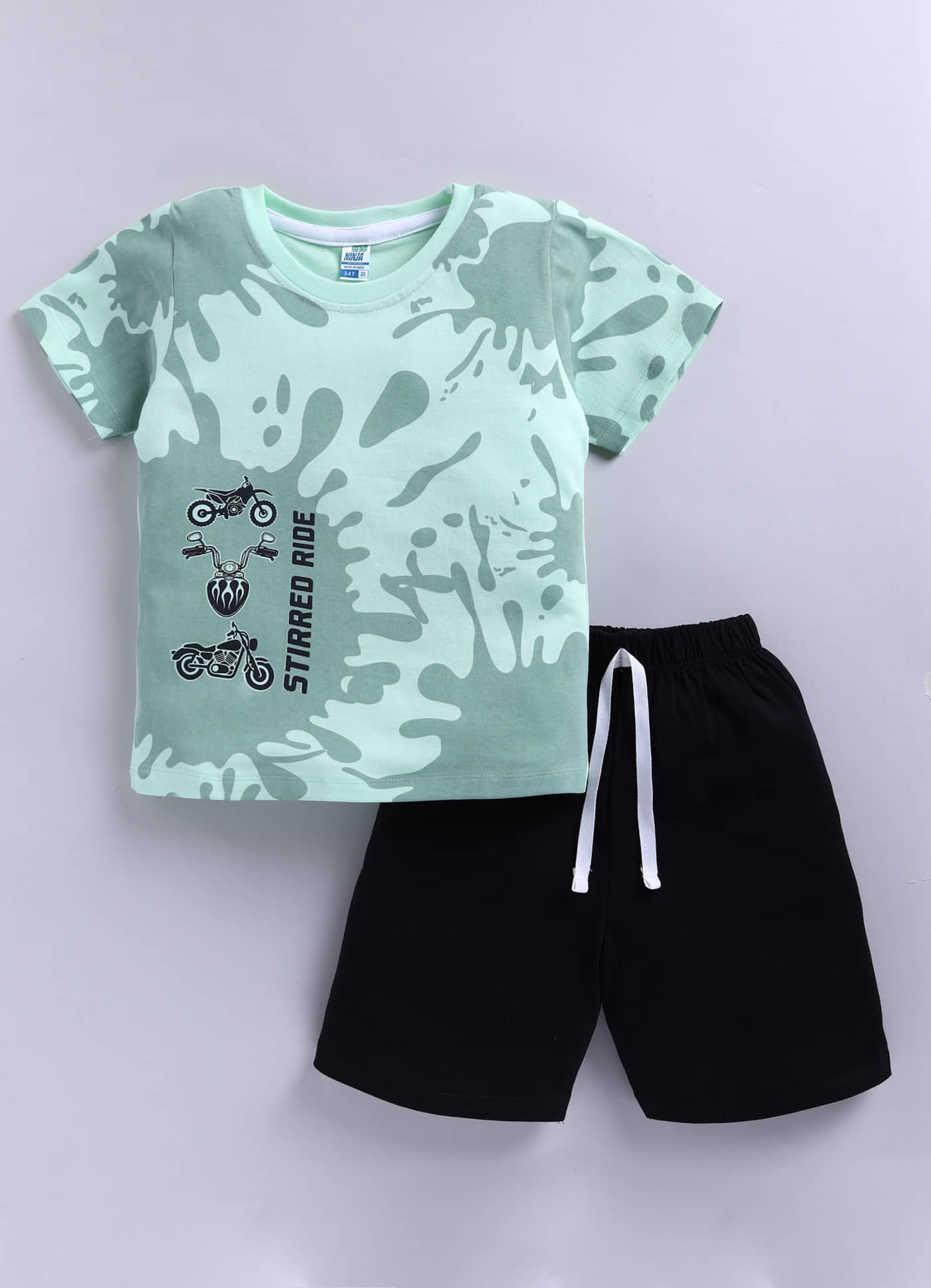 Little Ninja Baby Boys Cotton T-Shirt & Shorts Set ( Green , Pack of 1 )