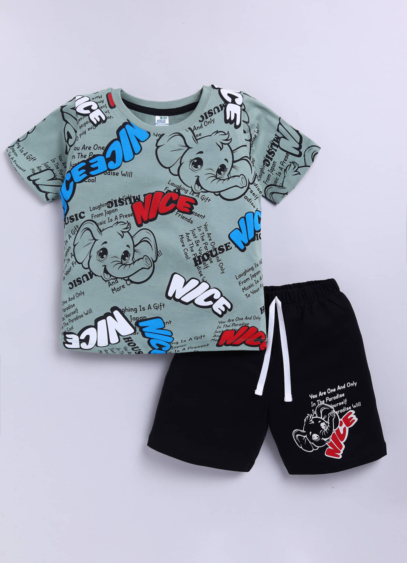Little Ninja Baby Boys Cotton T-Shirt & Shorts Set ( Green , Pack of 1 )