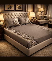REGIT Cotton 1 Double Fitted Bedsheet with 2 Pillow Covers ( 198 cm x 182 cm ) , Brown