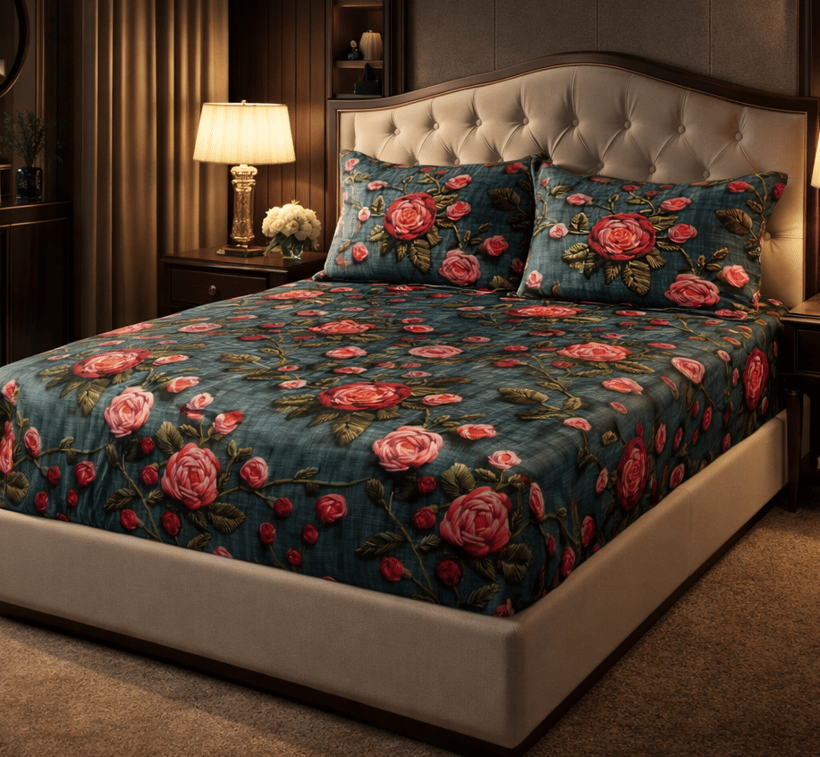 SWIZIER Cotton 1 King Fitted Bedsheet with 2 Pillow Covers ( 198 cm x 182 cm ) , Multi