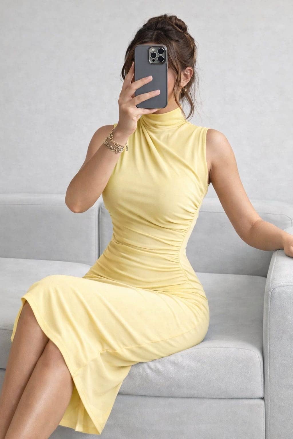 Traquila Women Lycra Bodycon Dress ( Yellow )