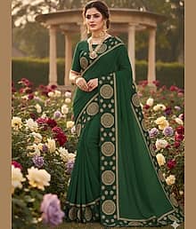 Today Deal Georgette Embroidered Regular Saree With Unstitched Blouse Piece ( Green )