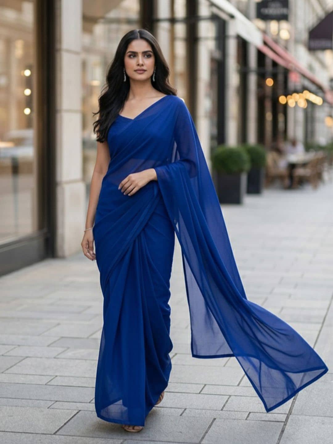 Today Deal Georgette Solid Regular Saree With Unstitched Blouse Piece ( Blue ) - Sarees | Buy online on ZillyBuy
