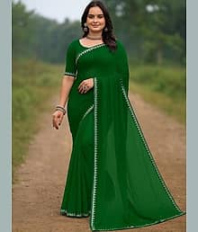 Today Deal Lycra Embellished Regular Saree With Unstitched Blouse Piece ( Green )