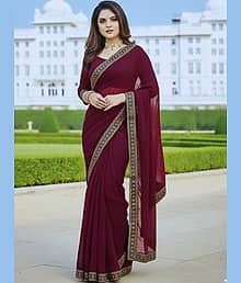 Today Deal Lycra Solid Regular Saree With Unstitched Blouse Piece ( Maroon )