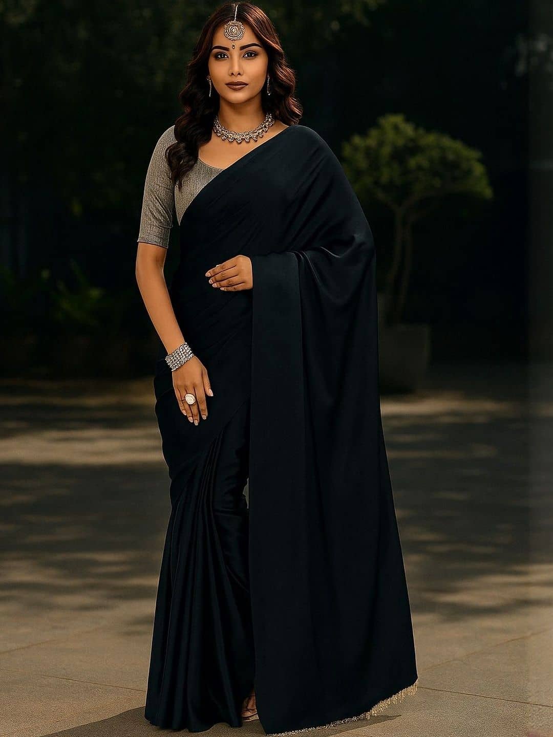 Today Deal Satin Embellished Regular Saree With Unstitched Blouse Piece ( Black ) - Sarees | Buy online on ZillyBuy