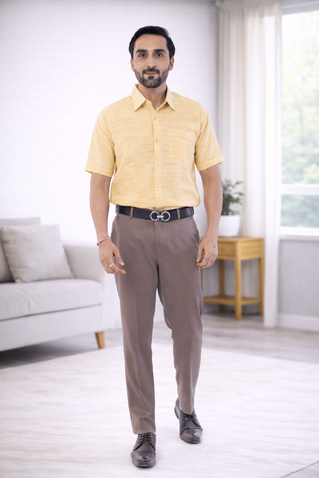 DESHBANDHU DBK Cotton Blend Regular Fit Half Sleeves Men's Formal Shirt - Yellow ( Pack of 1 )