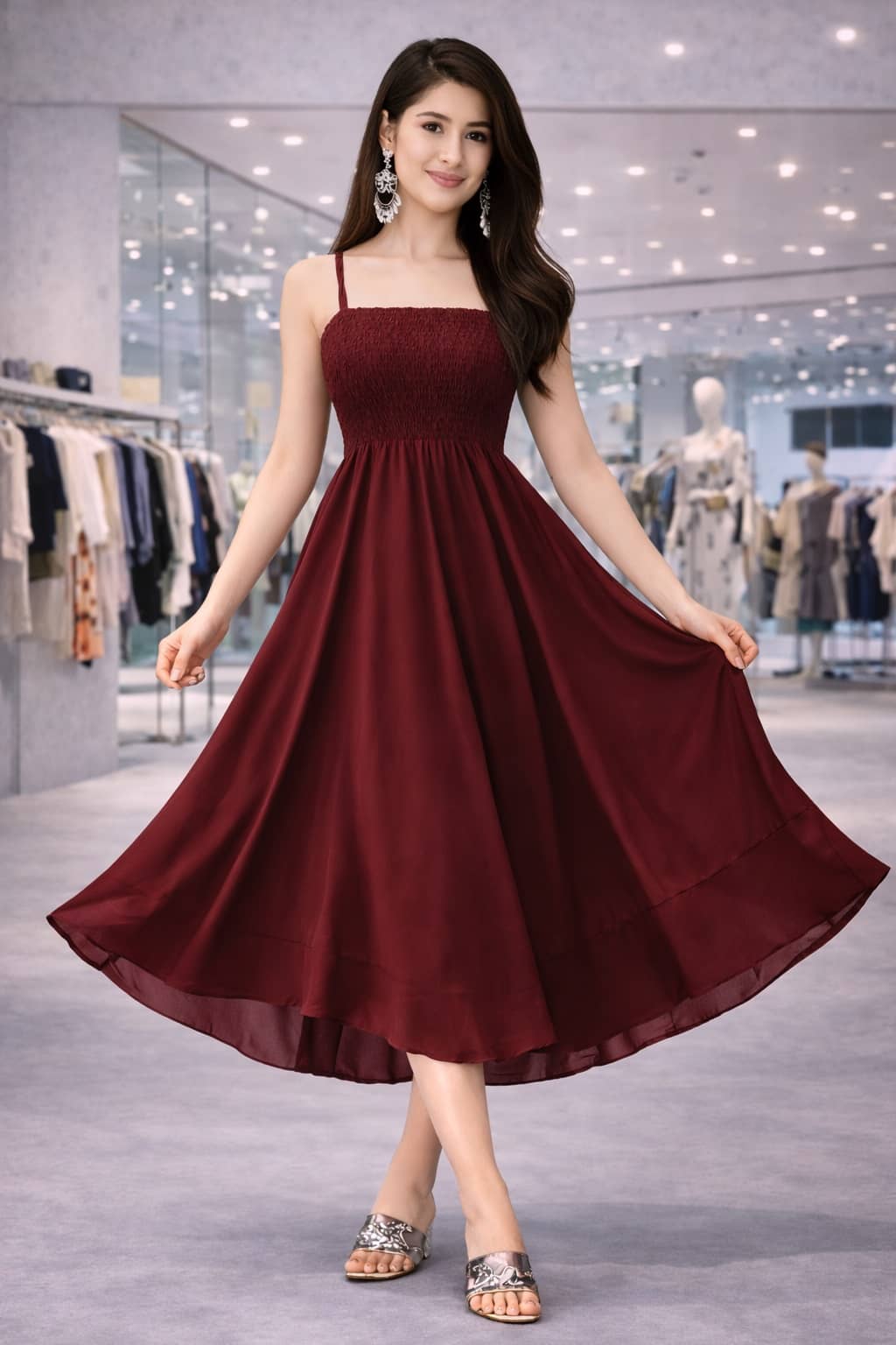 Kashian Women Crepe A-line Dress ( Navy )