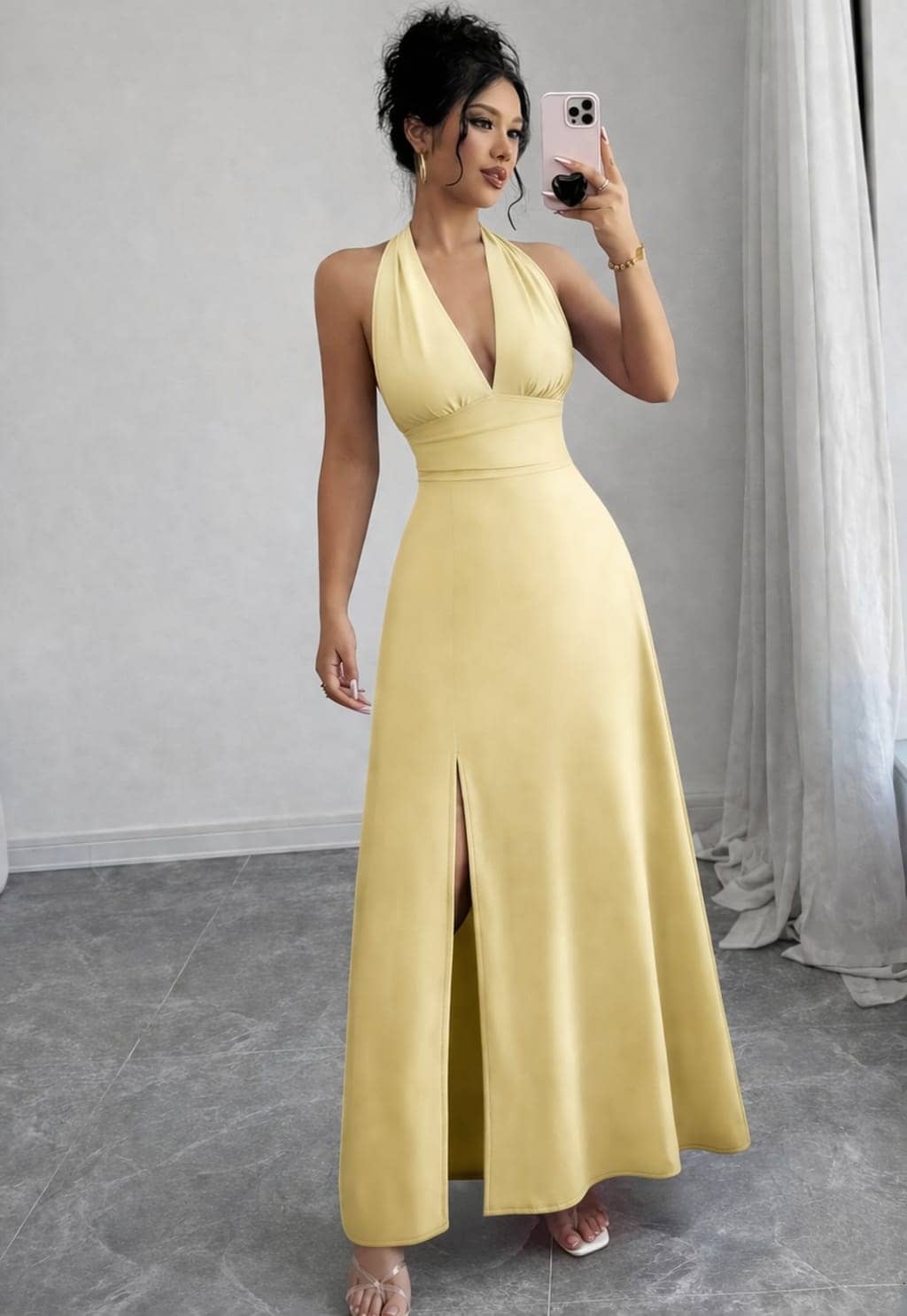 Traquila Women Polyester Fit & Flare Dress ( Yellow )