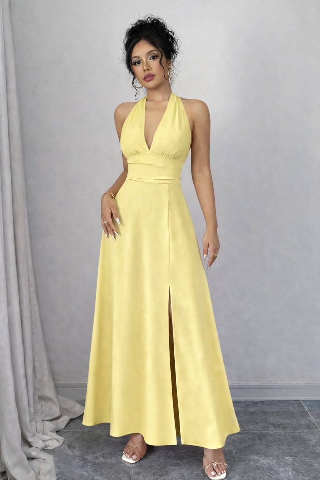wanquila Women Polyester Fit & Flare Dress ( Yellow )