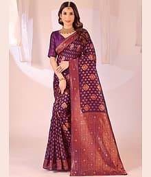 Today Deal Cotton Silk Woven Banarasi saree With Unstitched Blouse Piece ( Purple )