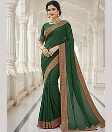 Today Deal Georgette Woven Regular Saree With Unstitched Blouse Piece ( Green )