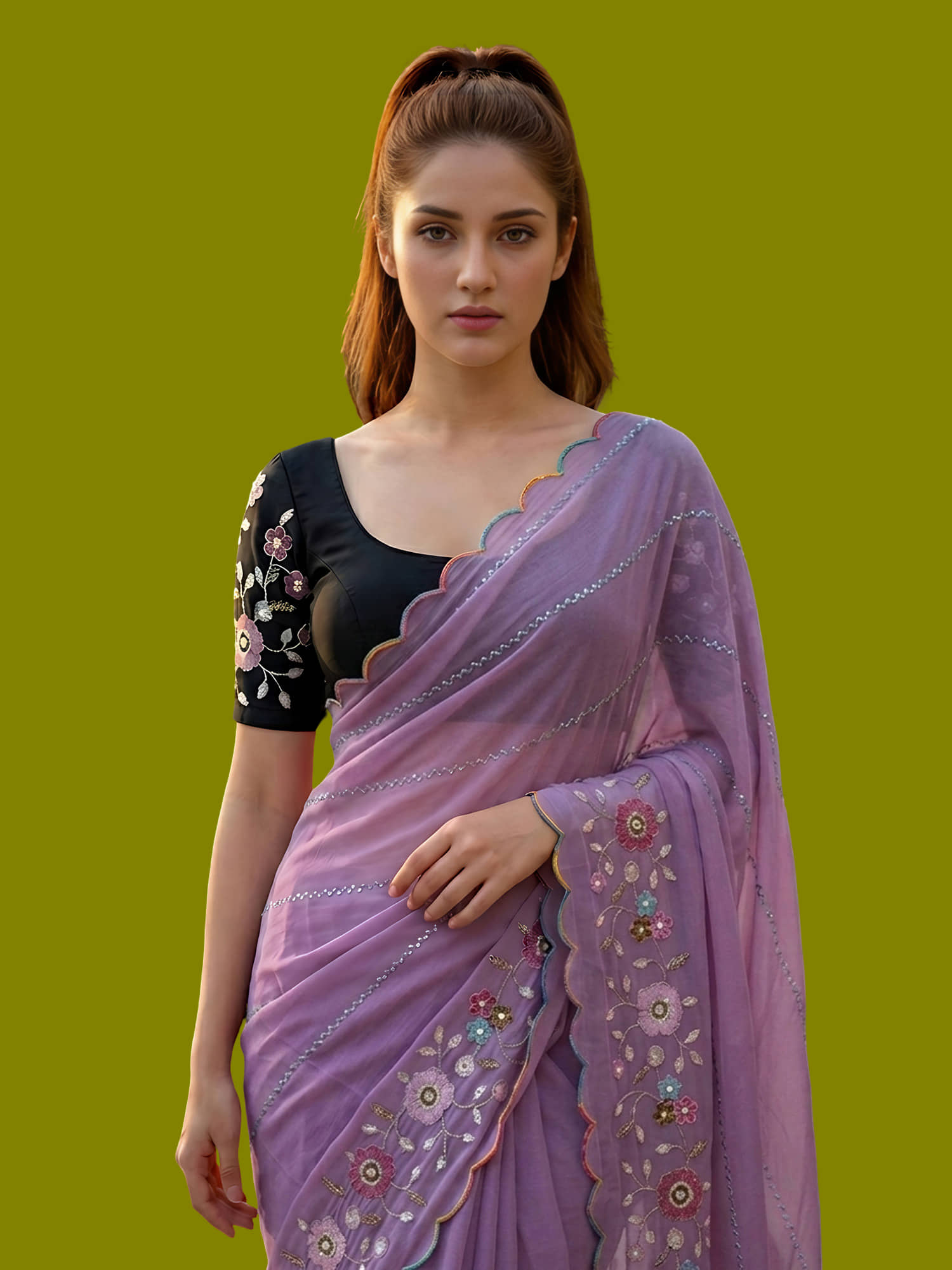 Indy Bliss Jute Embroidered Regular Saree With Unstitched Blouse Piece ( Rani ) - Sarees | Buy online on ZillyBuy