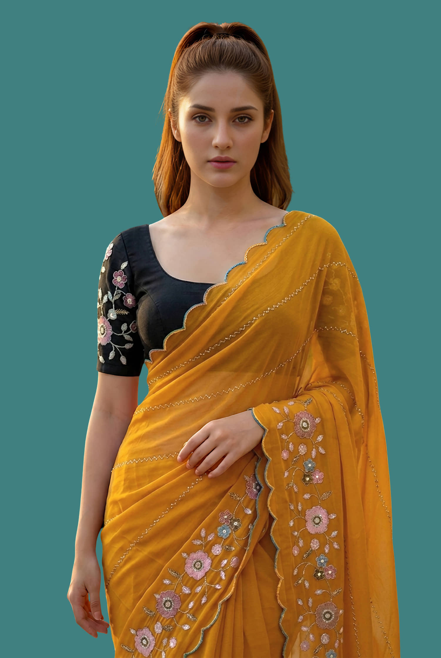 Indy Bliss Silk Blend Embroidered Regular Saree With Unstitched Blouse Piece ( Rani ) - Sarees | Buy online on ZillyBuy