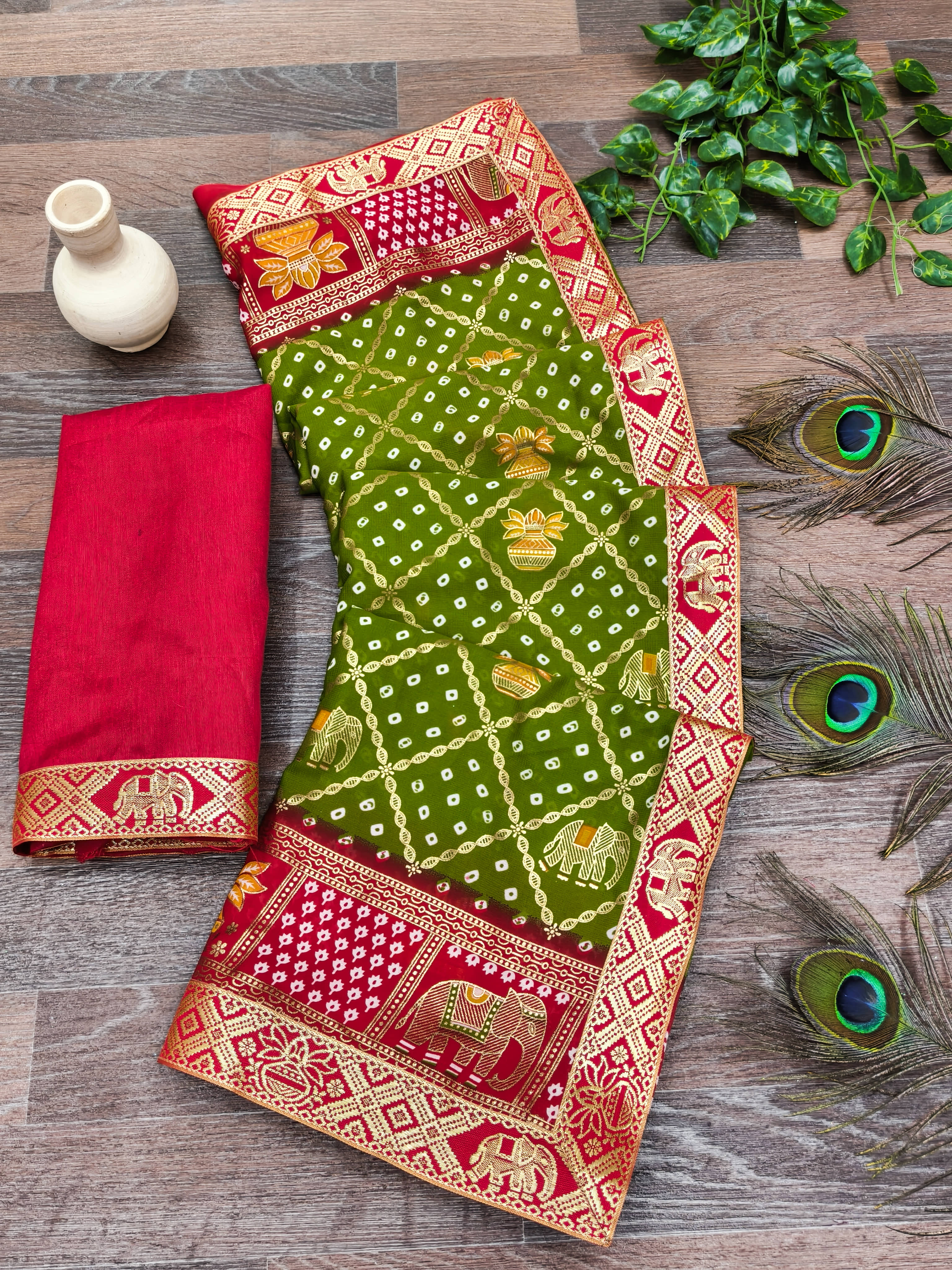 Kanooda Prints Georgette Printed Regular Saree With Unstitched Blouse Piece ( Red ) - Sarees | Buy online on ZillyBuy