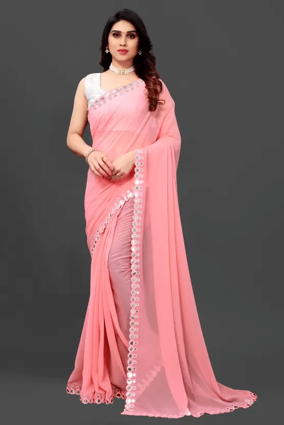 VEERAIVA Silk Cut Outs Leheriya Saree With Unstitched Blouse Piece ( Pink ) - Sarees | Buy online on ZillyBuy