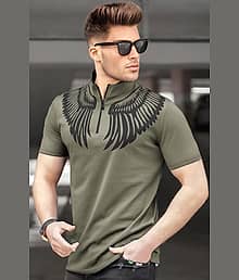 AIFEES Men Cotton Blend Regular Fit Printed T-Shirt ( Dark Green )