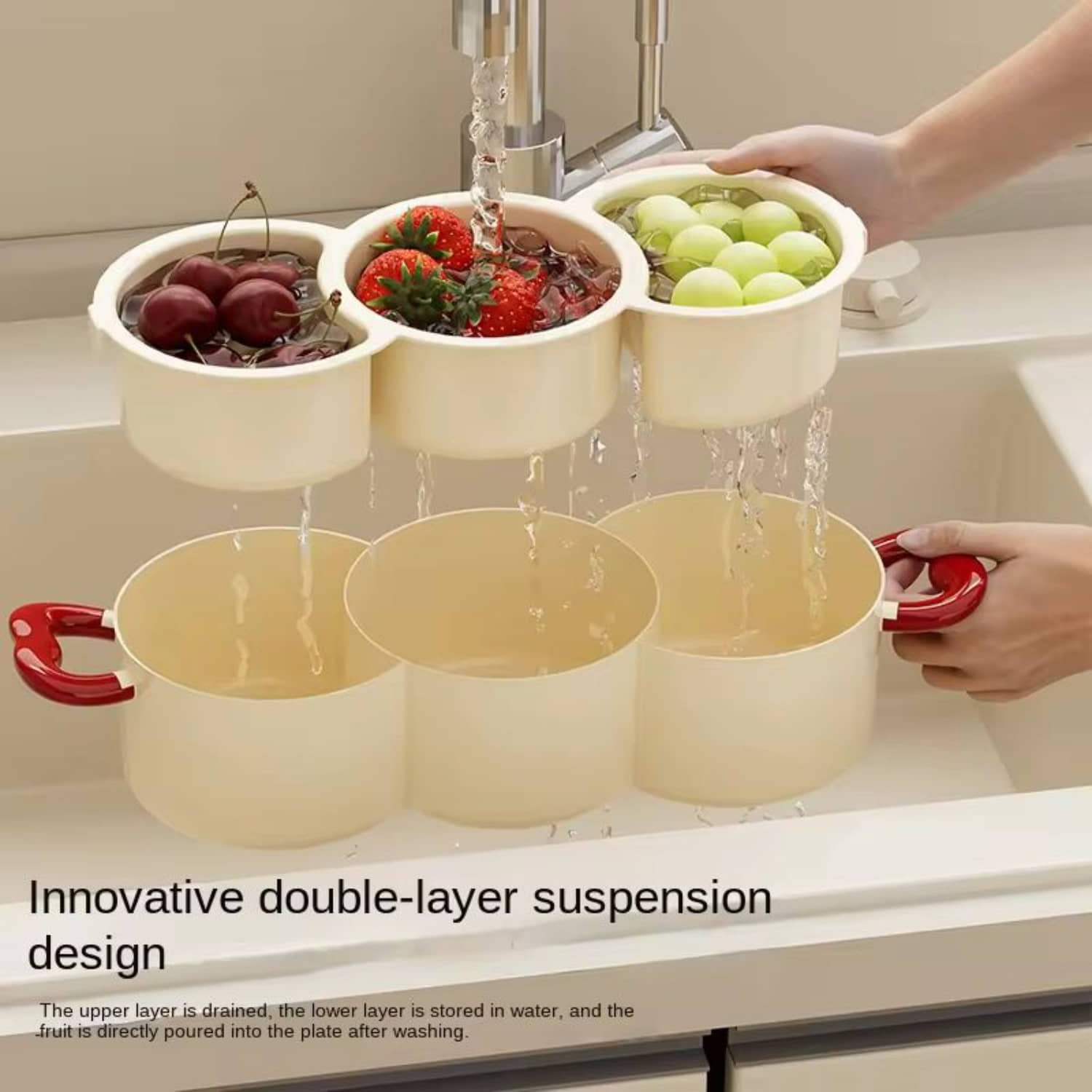 Multipurpose Double Layer Plastic Washing Basket with Drain Tray for Kitchen