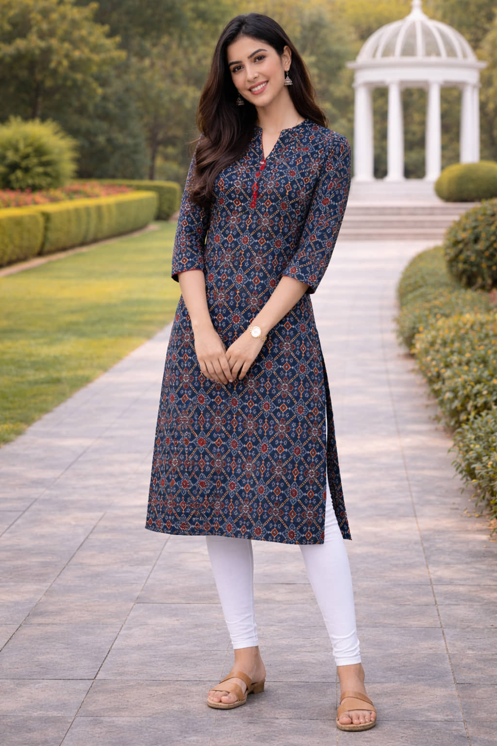 Rajnandini Women Cotton Printed Straight Kurti ( Navy Blue ) - Kurtis, Tunics | Buy online on ZillyBuy