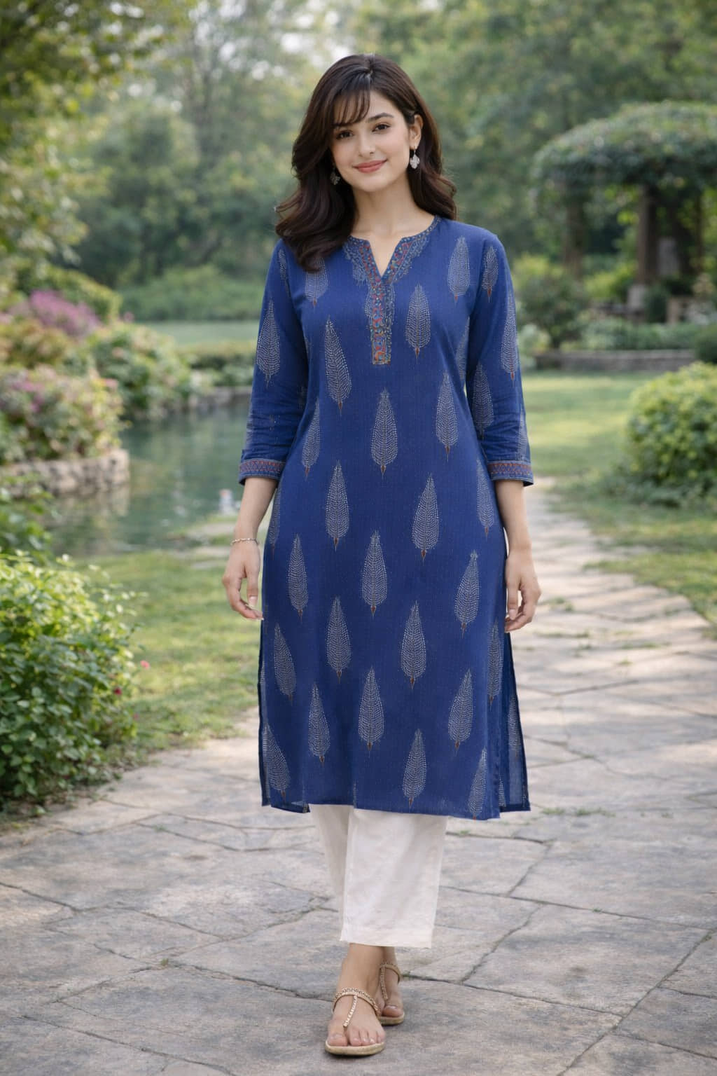 Rajnandini Women Cotton Printed Straight Kurti ( Blue ) - Kurtis, Tunics | Buy online on ZillyBuy