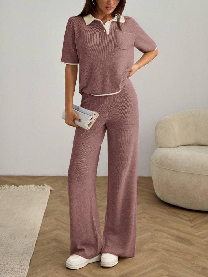 Christy World Women Solid T-Shirt With Trousers Co-Ord Set ( Pink )
