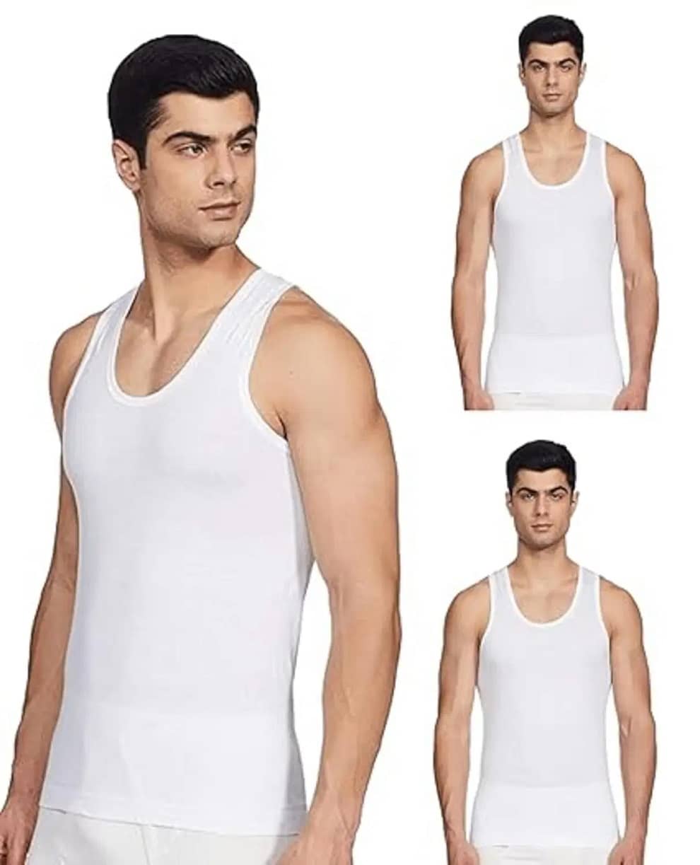 SONME ENTERPRISES Pack of 3 Cotton Blend Basic Vest For Men ( White ) - Nightwear & Loungewear | Buy online on ZillyBuy