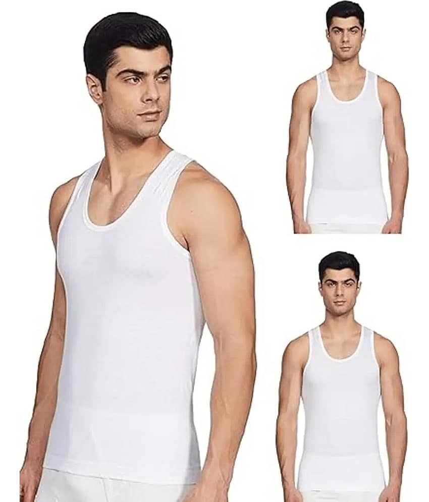 SONME ENTERPRISES Pack of 3 Cotton Blend Basic Vest For Men ( White ) - Nightwear & Loungewear | Buy online on ZillyBuy